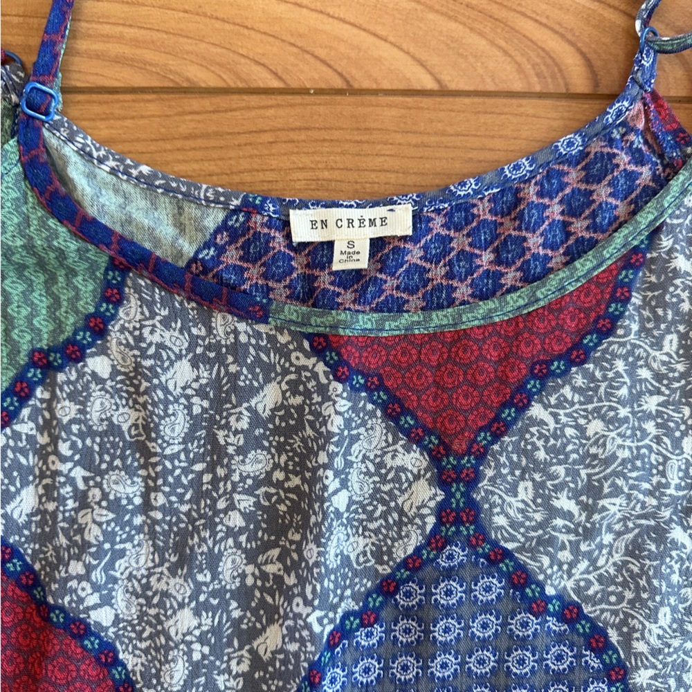 En Crme Cold Shoulder Patchwork Pattern Top - image 2